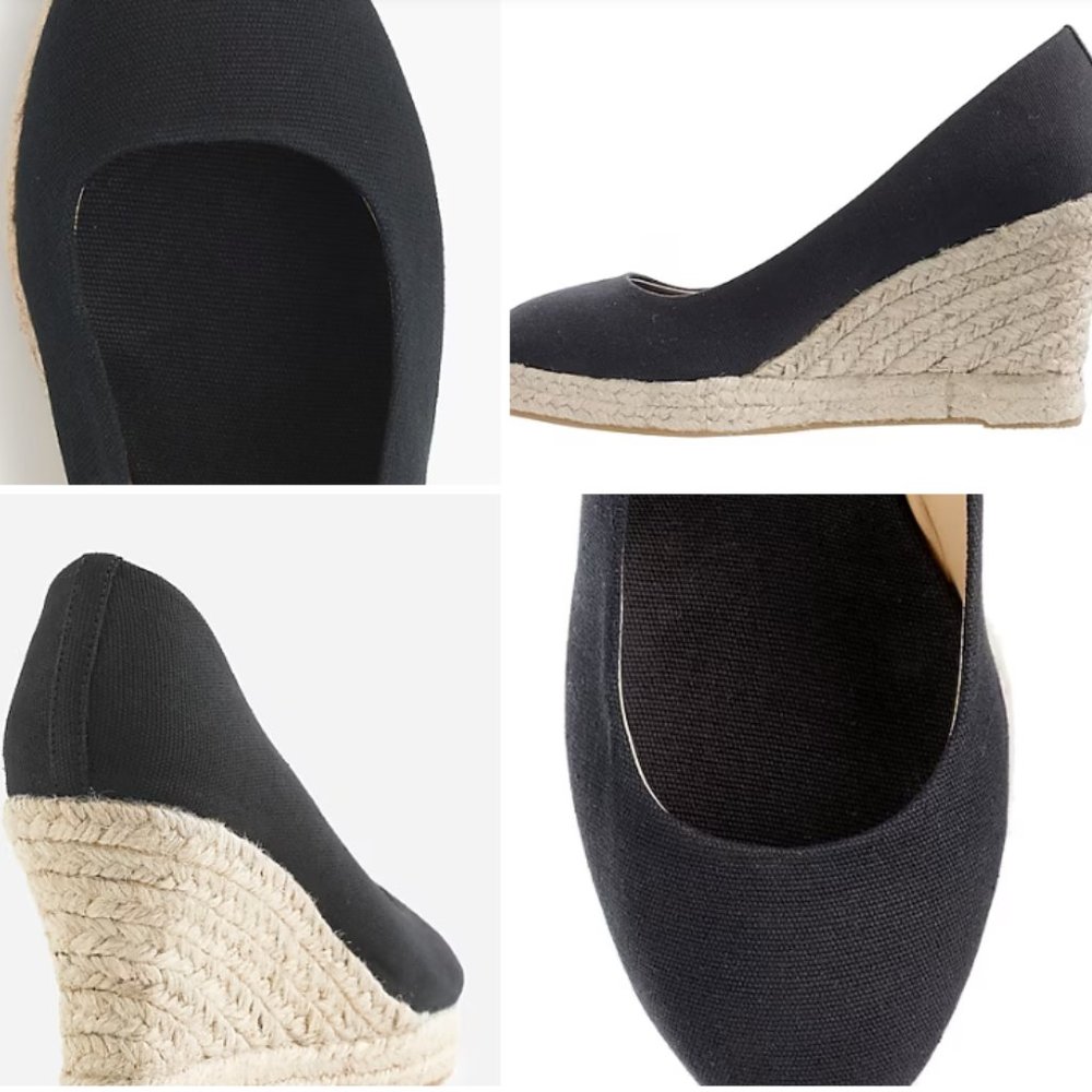 J. Crew Seville Espadrille Wedges in Black Canvas Women's Size 6.5 - Picture 3 of 11